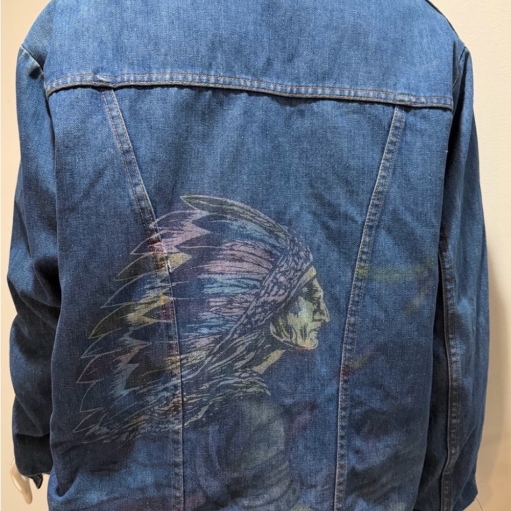 Vintage Sherpa Lined Denim jacket w/
Indian Head Native American western 90’s - Picture 5 of 16